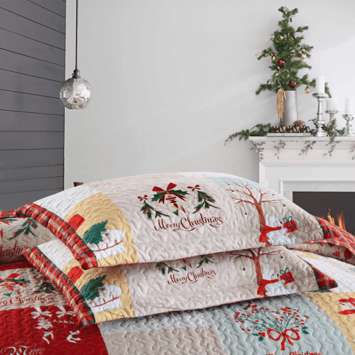 MarCielo Christmas Quilt Bedspread Set King Size - Holiday Bedding Gift for Kids Adults, 1 Quilt 2 Pillow Shams