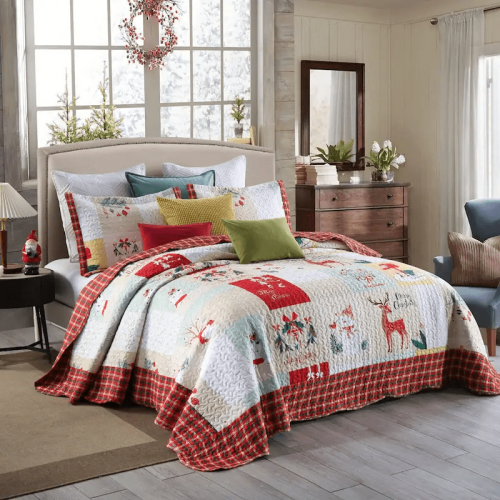 MarCielo Christmas Quilt Bedspread Set King Size - Holiday Bedding Gift for Kids Adults, 1 Quilt 2 Pillow Shams