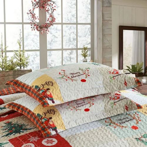 MarCielo Christmas Quilt Bedspread Set Queen Size - Holiday Bedding Gift for Kids Adults, 1 Quilt 2 Pillow Shams