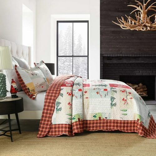 MarCielo Christmas Quilt Bedspread Set Queen Size - Holiday Bedding Gift for Kids Adults, 1 Quilt 2 Pillow Shams