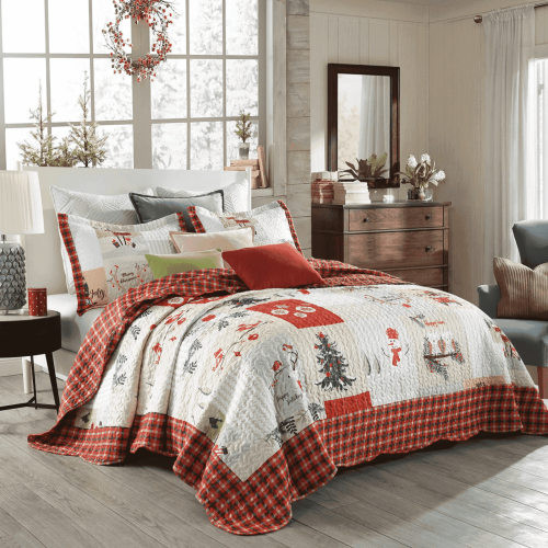 MarCielo Christmas Quilt Bedspread Set King Size - Holiday Bedding Gift for Kids Adults, 1 Quilt 2 Pillow Shams