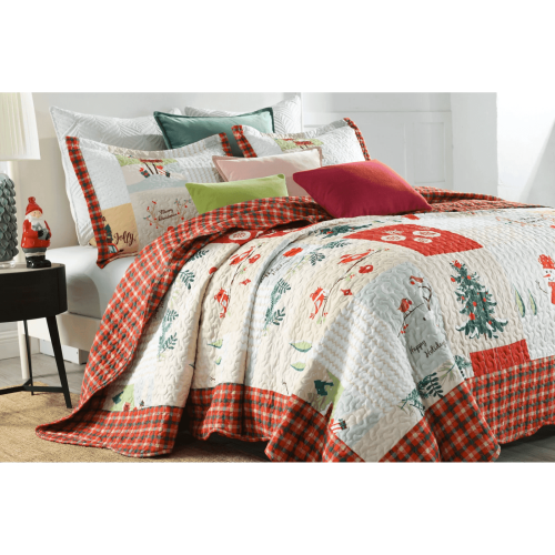 MarCielo Christmas Quilt Bedspread Set King Size - Holiday Bedding Gift for Kids Adults, 1 Quilt 2 Pillow Shams