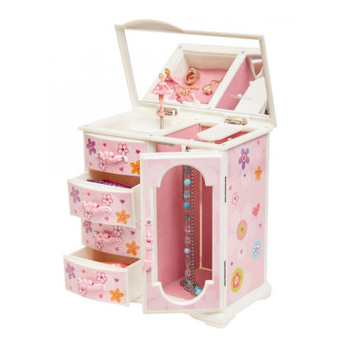 La boîte à bijoux musicale Kelly peinte en fleurs roses et blanches ballerine Original pour filles est un meuble de rangement à plusieurs tiroirs