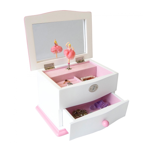 Mele and Co Katie White and Pink Wooden Musical Twirling Ballerina Jewelry Box Organizer for Girls