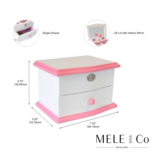 Mele and Co Katie White and Pink Wooden Musical Twirling Ballerina Jewelry Box Organizer for Girls
