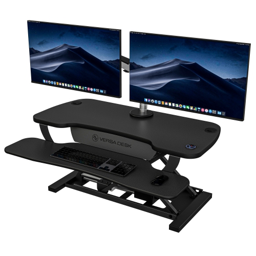 VersaDesk Power Pro Electric Height-Adjustable Desk| USA Manufactured | Standing Desk Converter with USB Charging | Sit to Stand Desktop, Keyboard &
