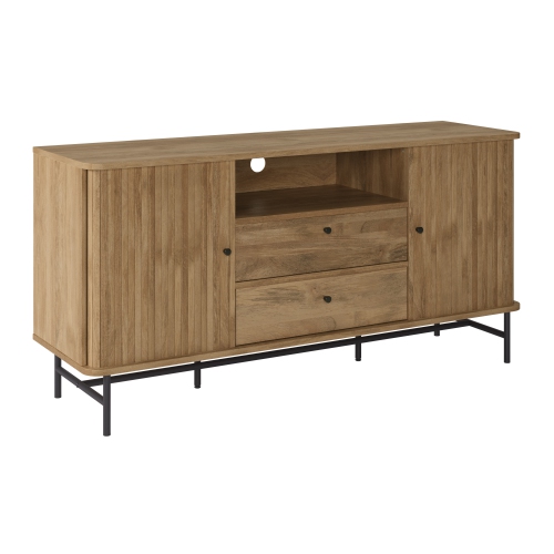 CorLiving Hikari Curved Sideboard Buffet TV Stand with drawers and steel legs
