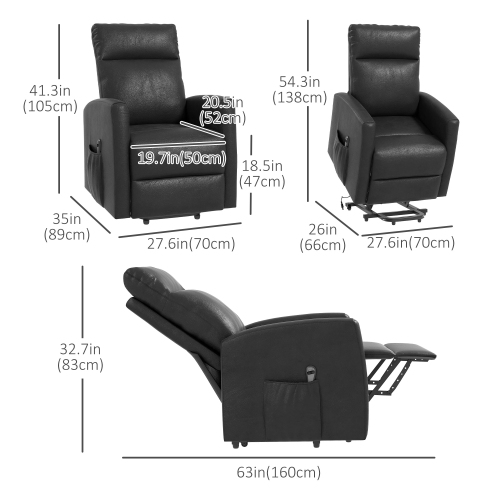 Fauteuil inclinable électrique pour personnes âgées de HOMCOM, fauteuil inclinable électrique en cuir PU pour salon avec repose-pieds, télécommande,