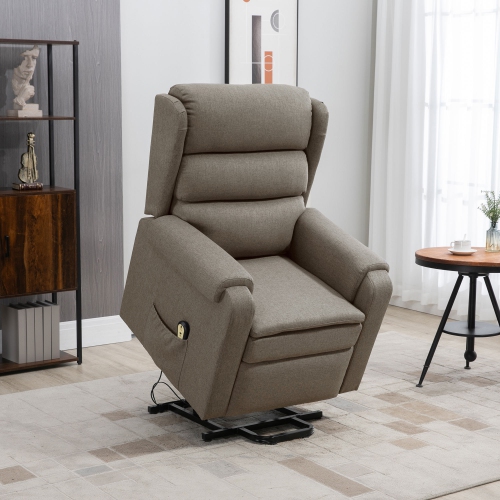 HOMCOM Power Lift Chair for Elderly, Linen Fabric Wingback Recliner Chair with Footrest and Pockets for Living Room, Brown