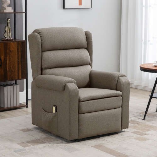 HOMCOM Power Lift Chair for Elderly, Linen Fabric Wingback Recliner Chair with Footrest and Pockets for Living Room, Brown