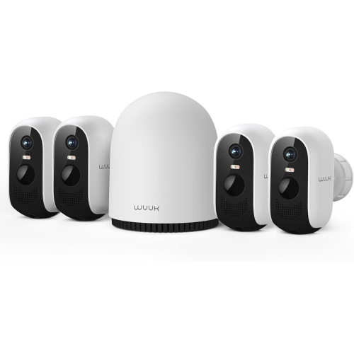 WUUK Security Cameras Wireless Outdoor 2K-only BestBuy, 4 Cams Kit, 32GB Homebase Support Up to 8 Cams, No Monthly Fee, 2.4/5 GHz WiFi, Compatible