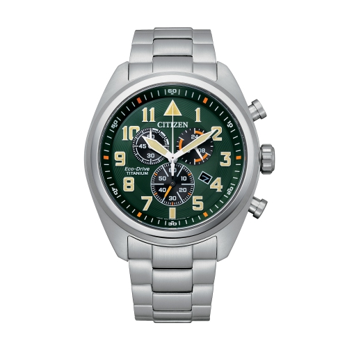 CITIZEN  Mens Super Titanium Eco-Drive Watch 44MM Silver-Tone Super Titanium Case And Bracelet With Dial (At2480-81X) In Green