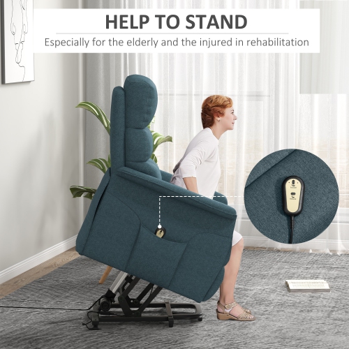 HOMCOM Power Lift Recliner Chair, Electric Lift Chair for Elderly, Padded Reclining Sofa with Remote Control, Side Pockets, Footrest, for Living