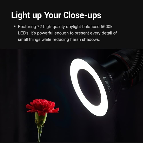 G RING72 Macro LED Ring Light, with 8 Lens Adapter Rings, 5600K Color Temperature Compatible with Sony Canon Nikon DSLR Camera