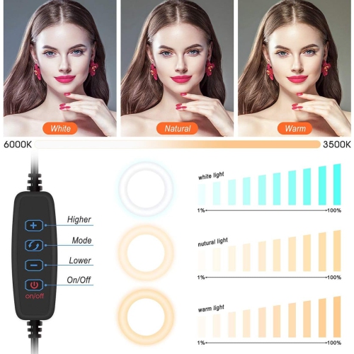 Portable Multi-Functional 6.3 Dimmable LED Selfie Continuous Video Halo Ring Light Zoom Live Stream Phone Holder Stand with Makeup Vanity Mirror