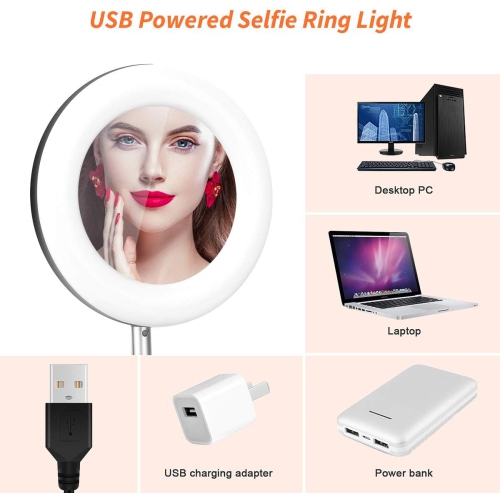 Portable Multi-Functional 6.3 Dimmable LED Selfie Continuous Video Halo Ring Light Zoom Live Stream Phone Holder Stand with Makeup Vanity Mirror