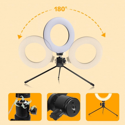 E Ring light, video conference lighting, 6'' RGB Selfie Ring Light on desktop, Mini LED Dimmable Ring Light with Cell Phone Holder Desktop LED Lamp