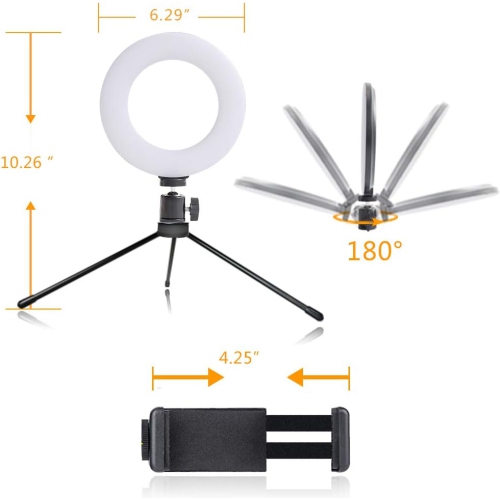 E Ring light, video conference lighting, 6'' RGB Selfie Ring Light on desktop, Mini LED Dimmable Ring Light with Cell Phone Holder Desktop LED Lamp