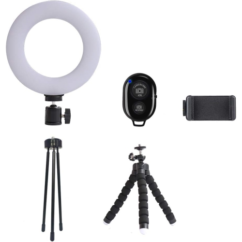 E Ring light, video conference lighting, 6'' RGB Selfie Ring Light on desktop, Mini LED Dimmable Ring Light with Cell Phone Holder Desktop LED Lamp