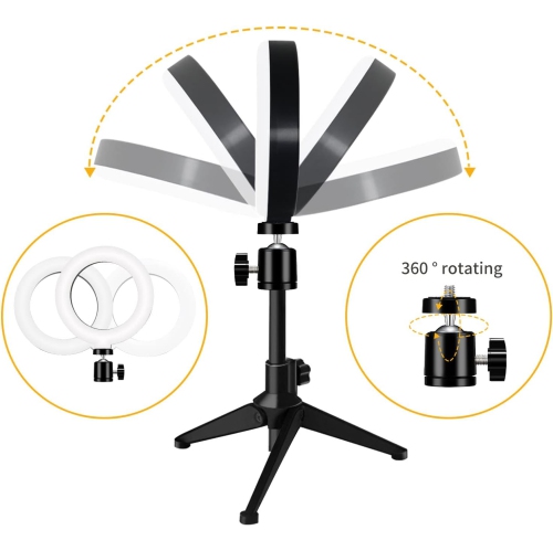 Anneau lumineux 6 pour ordinateur portatif, éclairage M Wecam pour trousse de vidéoconférence, petites lampes de bureau avec trépied et pince pour