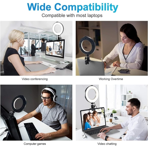 6'' Laptop Ring Light with Clamp, Video Conference Led Lighting Kit, 10 Brightness Level Led Desktop Light for Remote Meeting,YouTube Video, Selfie,