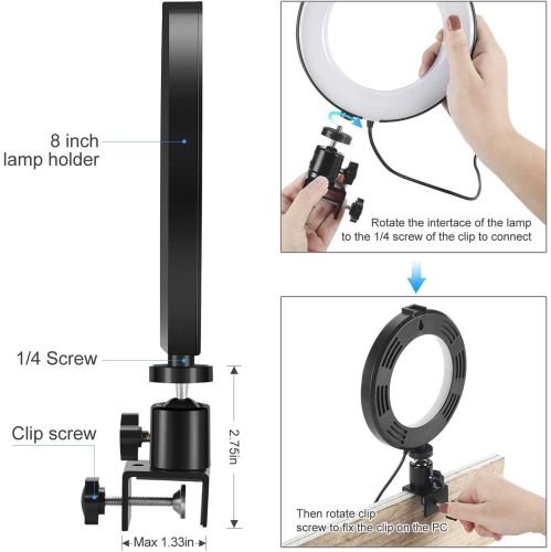 6'' Laptop Ring Light with Clamp, Video Conference Led Lighting Kit, 10 Brightness Level Led Desktop Light for Remote Meeting,YouTube Video, Selfie,