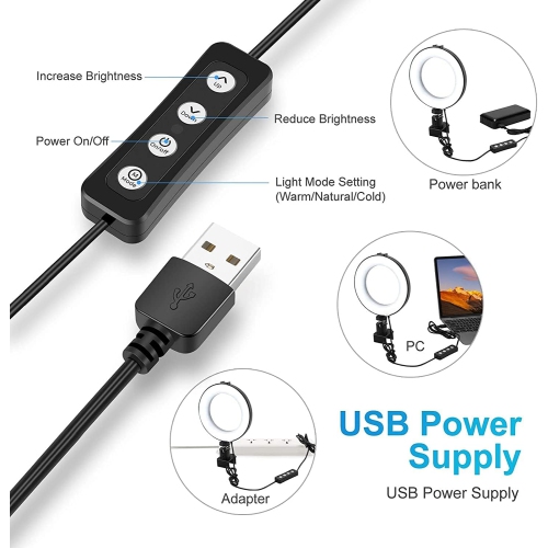 6'' Laptop Ring Light with Clamp, Video Conference Led Lighting Kit, 10 Brightness Level Led Desktop Light for Remote Meeting,YouTube Video, Selfie,