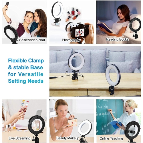 6'' Laptop Ring Light with Clamp, Video Conference Led Lighting Kit, 10 Brightness Level Led Desktop Light for Remote Meeting,YouTube Video, Selfie,