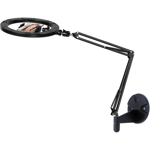 Ring Light Wall Mout Phone Holder, 10'' Ring Light with Wall Folding Arm Compatible with iPhone 14 13 12 11 Xr Xs X 9 8 7 Plus and Samsung Cell