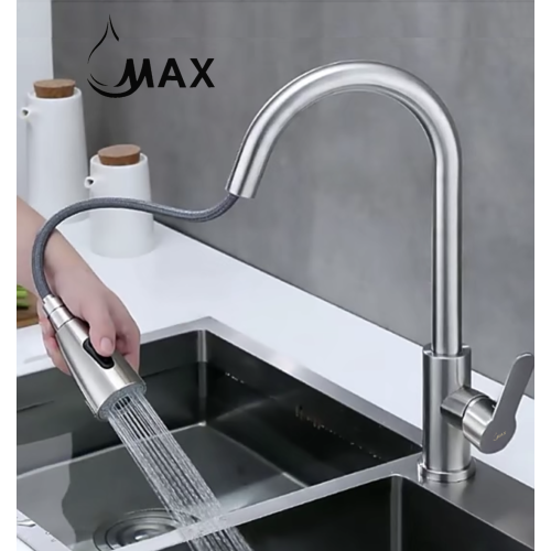 MAX Faucets Pull-Out Kitchen Faucet Single Handle 16" Brushed Nickel Finish