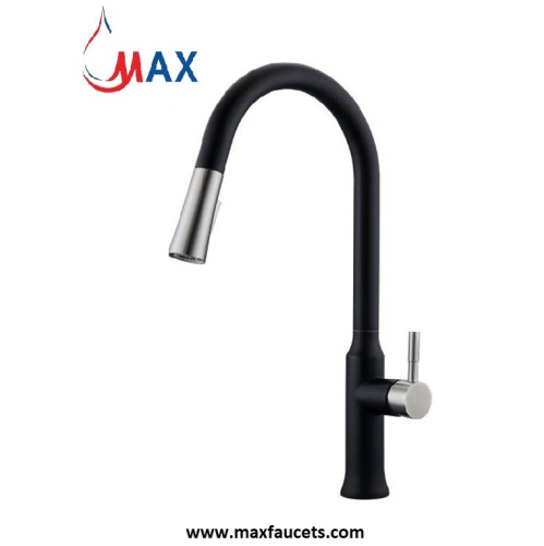 MAX Faucets Pull-Out Kitchen Faucet High-Arc Single Handle 18.5" Matte Black, Brushed Nickel Finish