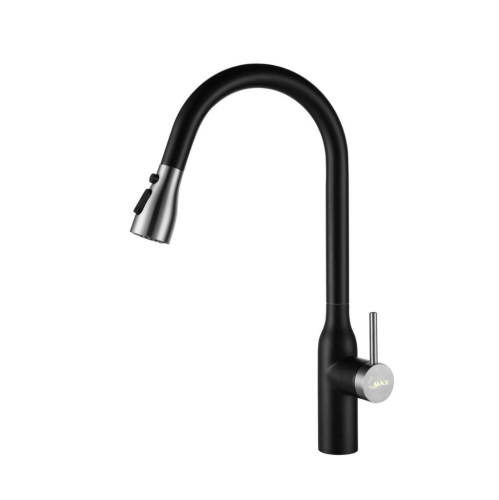 MAX Faucets High-Arc Pull-Out Kitchen Faucet Single Handle 18" Matte Black, Brushed Nickel Finish