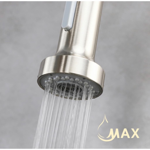 MAX Faucets Pull-Out Single Handle Kitchen Faucet 16" Brushed Nickel Finish