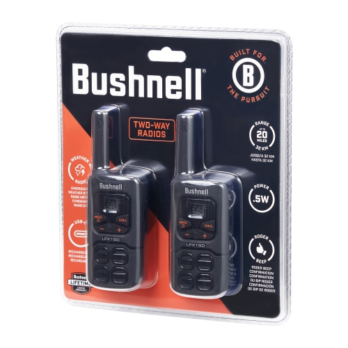 Radios bidirectionnelles Adventure 32&nbsp;km de Bushnell - Ensemble de 2 émetteurs-récepteurs portatifs rechargeables longue portée FRS 0,5 watts |