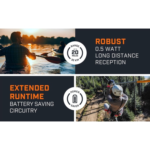 Radios bidirectionnelles Adventure 32&nbsp;km de Bushnell - Ensemble de 2 émetteurs-récepteurs portatifs rechargeables longue portée FRS 0,5 watts |