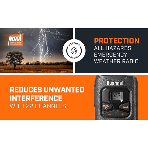 Radios bidirectionnelles Adventure 32&nbsp;km de Bushnell - Ensemble de 2 émetteurs-récepteurs portatifs rechargeables longue portée FRS 0,5 watts |