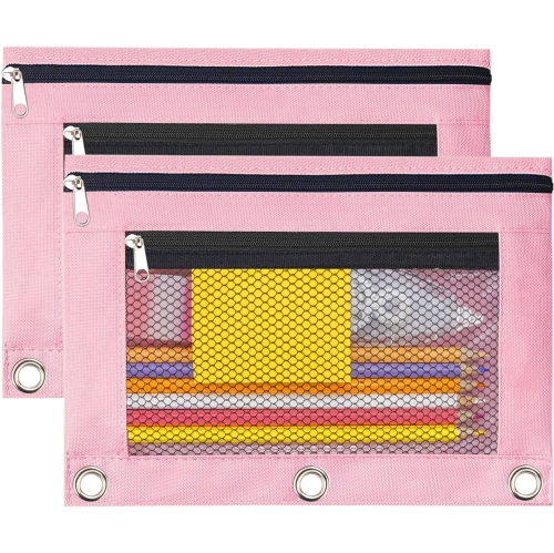 Pencil Pouch 3 Ring, Zipper Pencil Pouches Case Binder Cosmetic Bag 2 Pack