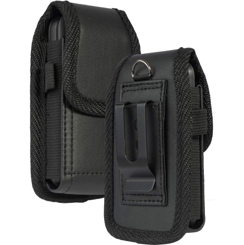 GENERIC  Flip Phone Case Vegan Leather Vertical Pouch [With Belt Loop, Metal Clip, Magnetic Closure] In Black