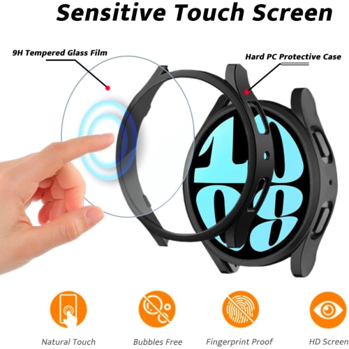 6+6 Pack] Galaxy Watch 6 Screen Protector Case Cover 40mm, Tempered Glass  Anti-Fog Bubble Free Film + Waterproof Hard PC Protective Bumper Case  Compatible with Samsung Galaxy Watch 6 40mm 