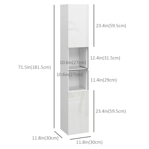 Armoire de rangement kleankin de 71 po pour salle de bain, tour étroite en lin très lustré avec tablettes ouvertes, armoires à 2 portes et
