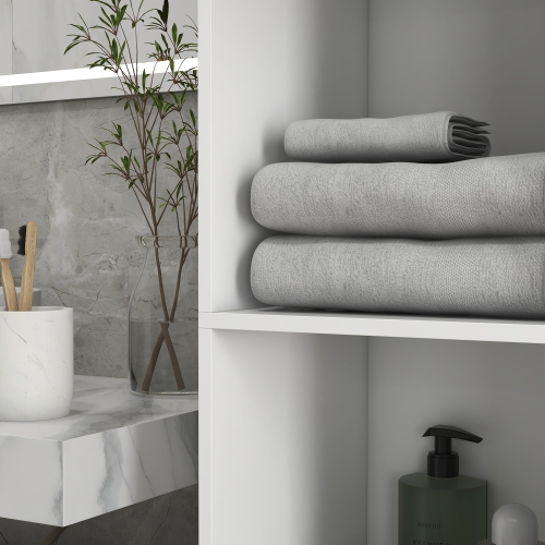 Armoire de rangement kleankin de 71 po pour salle de bain, tour étroite en lin très lustré avec tablettes ouvertes, armoires à 2 portes et