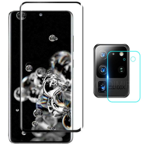 For Samsung Galaxy S20 Ultra Screen Protector with Camera Lens Protector Bubble Free Anti-Scratch Anti-Fingerprint 9H HD Black Tempered Glass Screen