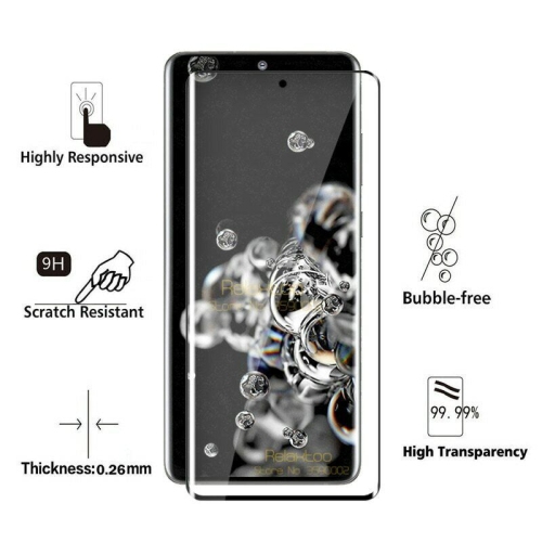 For Samsung Galaxy S20 Ultra Screen Protector with Camera Lens Protector Bubble Free Anti-Scratch Anti-Fingerprint 9H HD Black Tempered Glass Screen