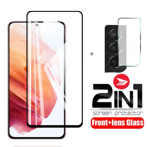 Pour Galaxy S21 de Samsung avec protecteur d'écran pour appareil photo sans bulles anti-rayures anti-empreintes 9H HD Noir protecteur d'écran en verr