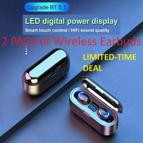 TEDLIN  2 Pack Of Bluetooth Wireless Earbuds Stereo In-Ear Bt Headphone Waterproof Sport Earphones \w L-Ed-Digital Display Headphones Compatible \w