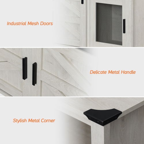 WAMPAT TV Stands for 100+ Inch TVs, Farmhouse Entertainment Center with Mesh & Barn Doors, Soundbar & Adjustable Shelf, Set of 2 Wood Tall Media