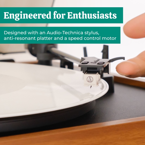 Electrohome – lecteur de disques vinyle sans fil Montrose avec Huntley, haut-parleurs d’étagère Bluetooth alimentés, teck