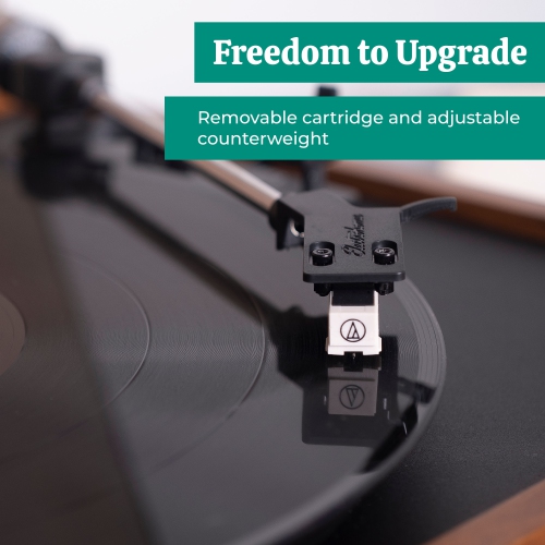 Electrohome – lecteur de disques vinyle sans fil Montrose avec Huntley, haut-parleurs d’étagère Bluetooth alimentés, teck