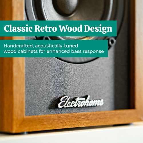 Electrohome – lecteur de disques vinyle sans fil Montrose avec Huntley, haut-parleurs d’étagère Bluetooth alimentés, teck