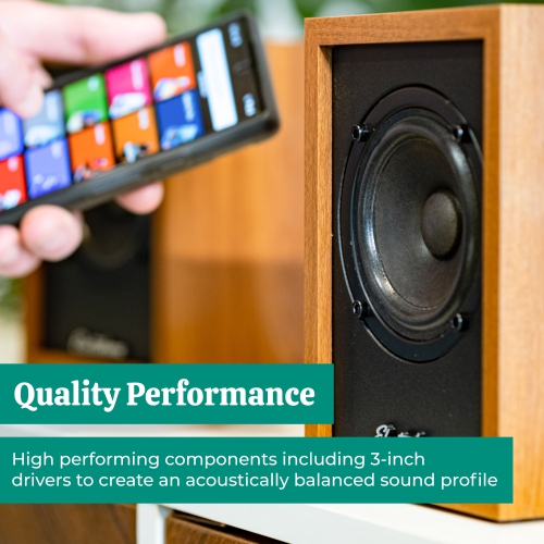 Electrohome – lecteur de disques vinyle sans fil Montrose avec Huntley, haut-parleurs d’étagère Bluetooth alimentés, teck